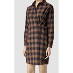 Allsaints Braxon Asymmetrical Plaid Shirt Dress